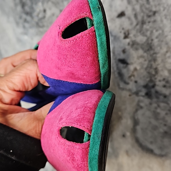 Vintage 80s multi color Retro Multicolor Heels Size 7.5 - Picture 6 of 16